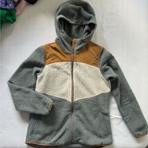Kuhl Green and Tan Teddy Jacket with Stand-Up Collar